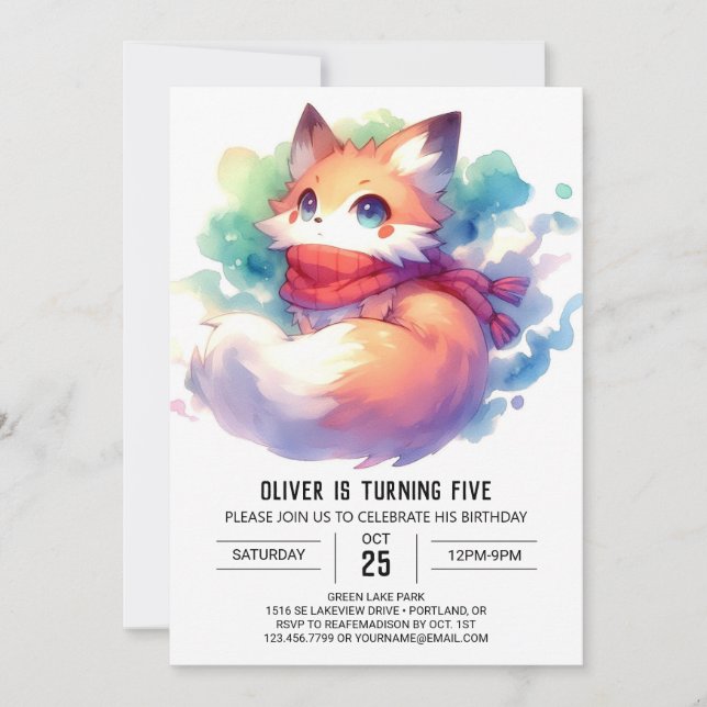 Pastel Fun Fox Birthday Invitation (Front)