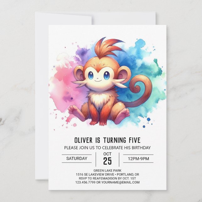 Pastel Fun Monkey Birthday Invitation (Front)