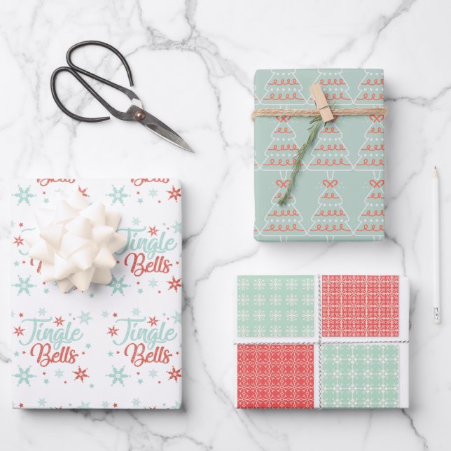 Pastel Fun Retro Jingle Custom Holiday Christmas Wrapping Paper Sheets (Front)