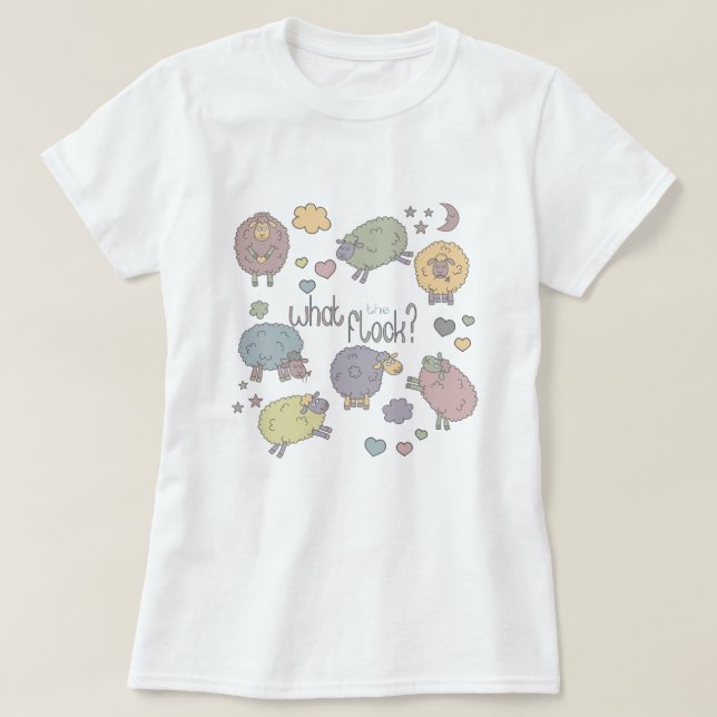 Pastel Funny Pun What the Flock Cute Sheep T-Shirt (Design Front)