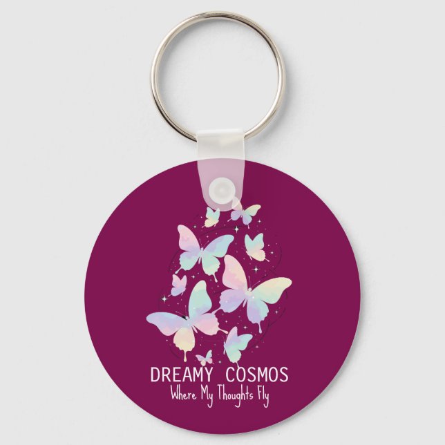Pastel Galaxy Butterflies Dreamy Aesthetic Keychain (Front)