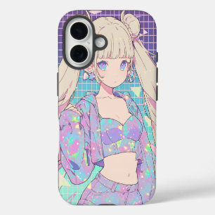 Pastel Galaxy Elf — Vaporwave Grid Fashion iPhone 16 Case