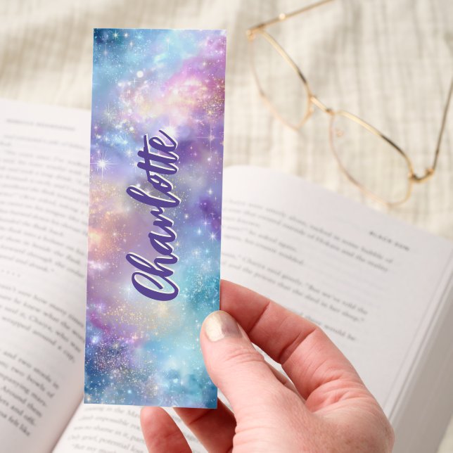Pastel Galaxy Glitter Sparkle Personalized Bookmarks (Hand)