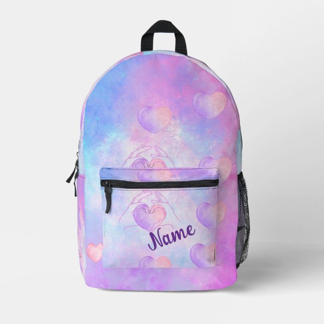 Pastel Galaxy Heart Dance Backpack – Custom Name (Front)
