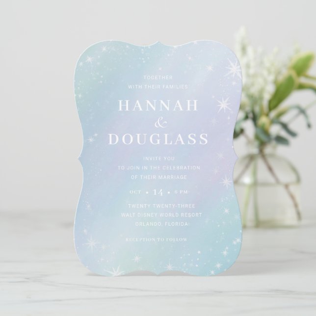 Pastel Galaxy Iridescent Wedding invitation  (Standing Front)
