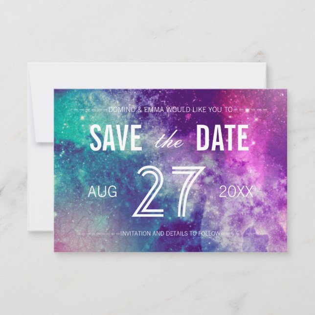 Pastel Galaxy Save the Date Cards (Front)
