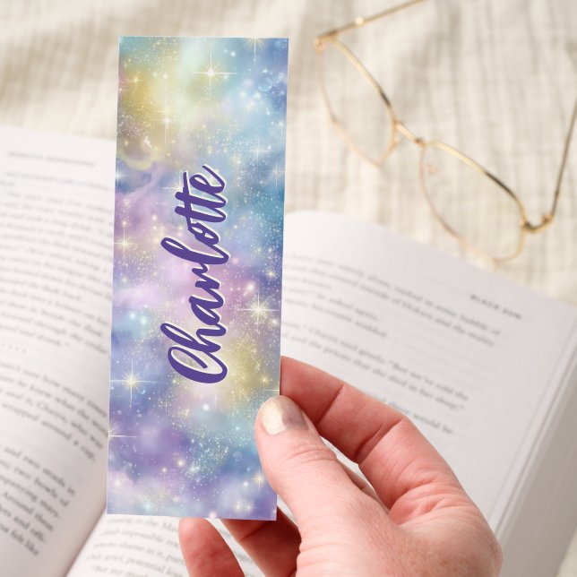 Pastel Galaxy Sparkle Glitter Personalized Bookmarks (Hand)