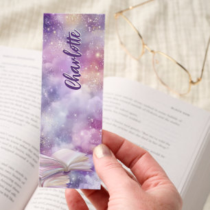 Pastel Galaxy Stars Open Book Personalized Bookmarks