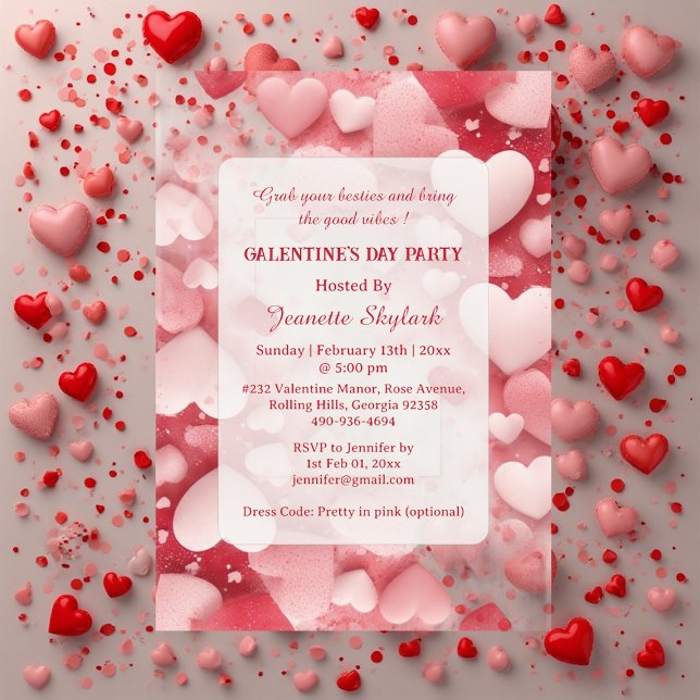 Pastel Galentine's Day Party Hearts Modern Ivory  Acrylic Invitations (Pastel Galentine's Day Party Hearts Modern Ivory Acrylic Invitations)