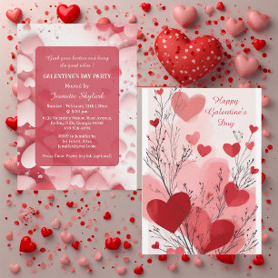Pastel Galentine's Day Party Hearts Modern Ivory  Invitation