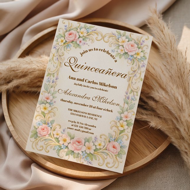 Pastel Garden Baroque Quinceañera Invitation (Creator Uploaded)