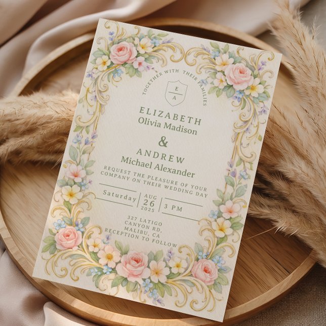 Pastel Garden Baroque Rose Wedding Invitation (Creator Uploaded)