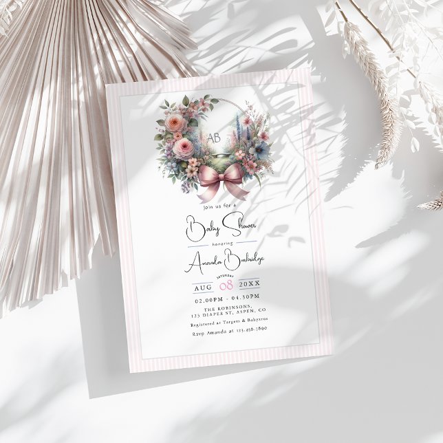 Pastel Garden Blooms Bow Floral Baby Shower Invitation (Pastel Garden Blooms Bow Floral Baby Shower Invitation)