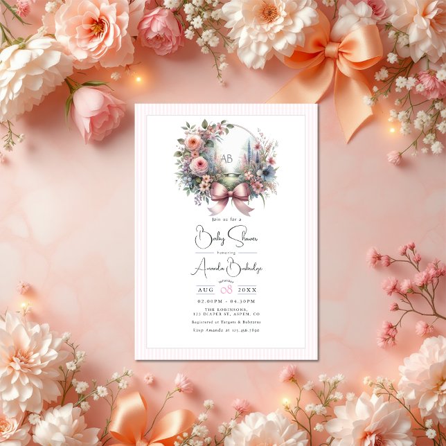 Pastel Garden Blooms Bow Floral Baby Shower Invitation (Pastel Garden Blooms Bow Floral Baby Shower Invitation)
