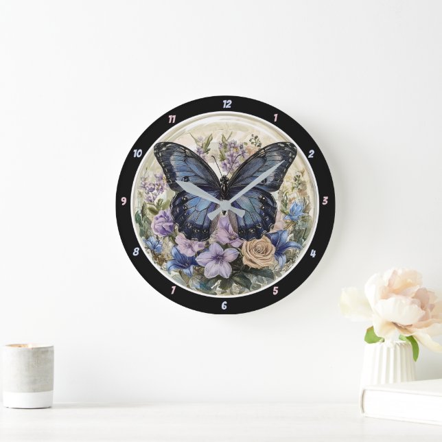 Pastel Garden" - Blue Butterfly Large Clock (Home)