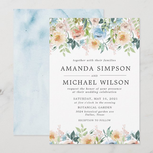 Pastel Garden Floral Elegant Wedding Invitations (Front/Back)