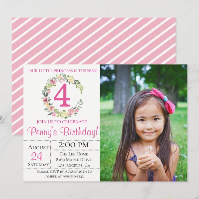 Pastel Garden Floral Photo Birthday Invitation (Front/Back)