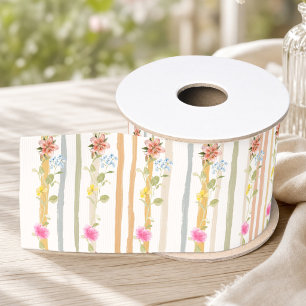 Pastel Garden Floral Stripe Grosgrain Ribbon