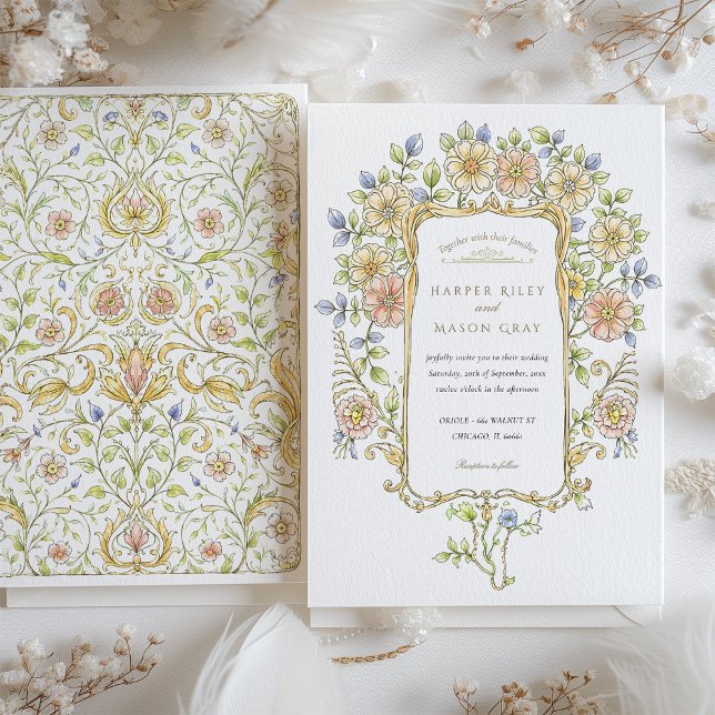Pastel Garden Frame Rococo Wedding Invitation (Creator Uploaded)