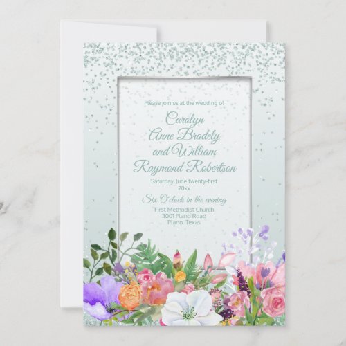 Pastel Garden Glittery Mint Wedding Invitati Invitation