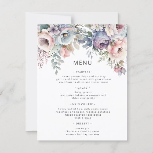 Pastel Garden Luxe Floral Wedding Menu Card