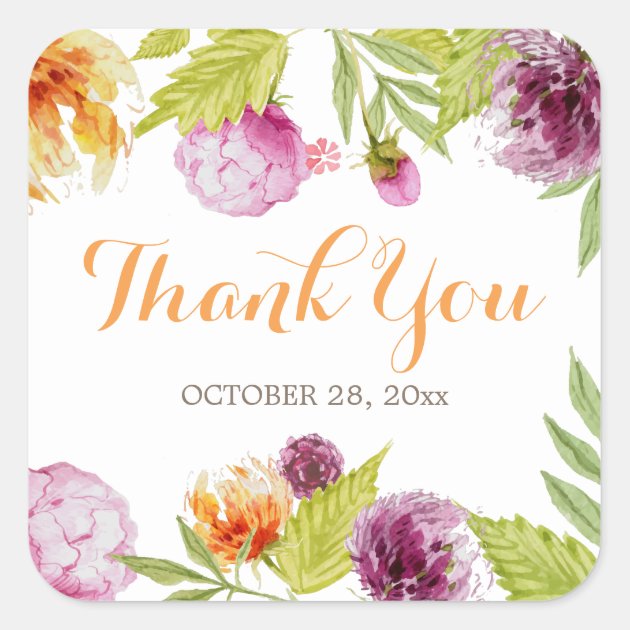 Pastel Garden Watercolor Floral Thank You Square Sticker