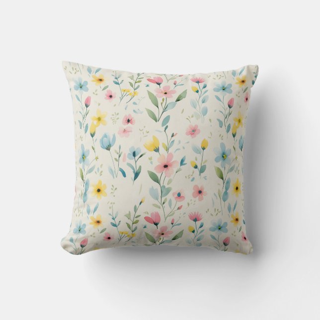 pastel garden watercolor florals throw pillow (Front)