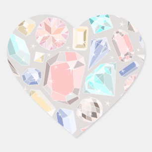 Pastel Gemstone Diamond Pattern PInk Aqua Gems Heart Sticker