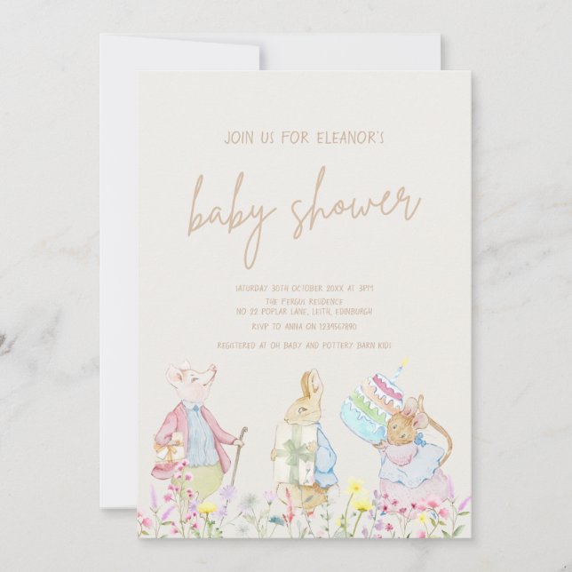 Pastel Gender Neutral Peter the Rabbit Baby Shower Invitation (Front)
