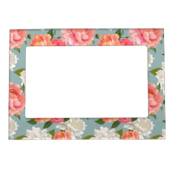 Pastel Gentle Botanical Peonies Mint Pattern Magnetic Frame by AllAboutPattern at Zazzle