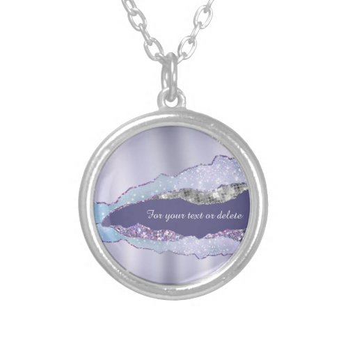 *~* Pastel Geode Agate Silver Glitter Glam AP40 Plated Necklace