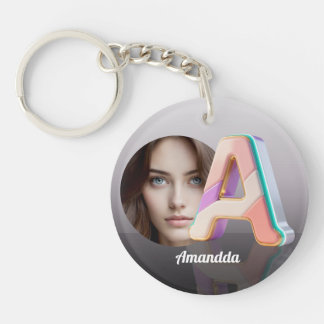 Pastel Geometric 3D Monogram Letter A personal pho Keychain