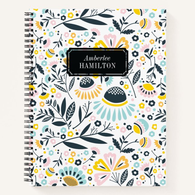 Pastel Geometric Blooms with Name Plate Detail Notebook (Front)