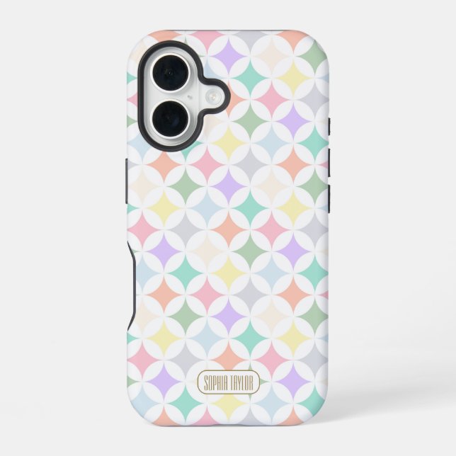 Pastel Geometric Circles and Diamond Pattern Iphone Case (Back)