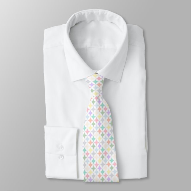 Pastel Geometric Circles and Diamond Pattern Neck Tie (Tied)