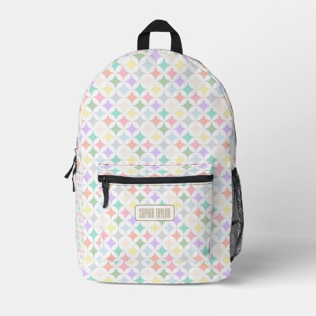 Pastel Geometric Circles and Diamond Pattern Printed Backpack (Front)