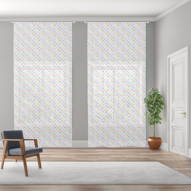 Pastel Geometric Circles and Diamond Pattern Sheer Curtains (Wide)