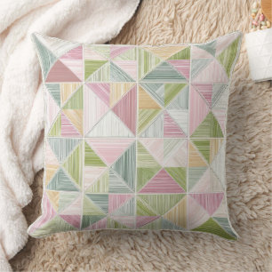 Pastel Geometric Cottagecore Quilt Pattern Throw Pillow