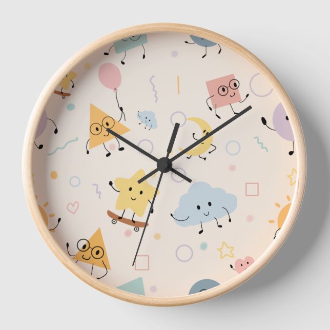 Pastel Geometric Doodle Clock (Front)