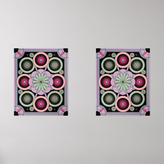 Pastel Geometric Mandala Bloom Wall Art Sets (Front)
