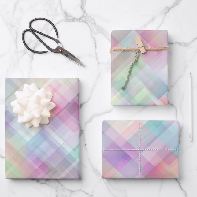 Pastel Geometric Pattern | Iridescent Diamond Cut Wrapping Paper Sheets (Front)