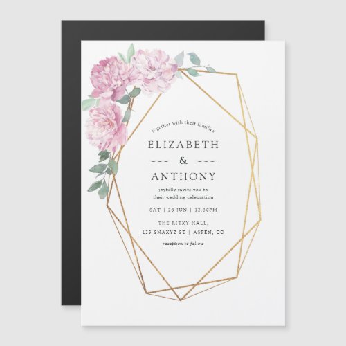 Pastel Geometric Peonies Floral Brunch and Bubbly Magnetic Invitation