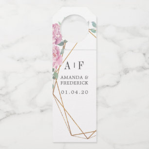 Pastel Geometric Peonies Floral Wedding Bottle Hanger Tag
