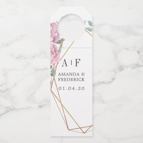 Pastel Geometric Peonies Floral Wedding Bottle Hanger Tag
