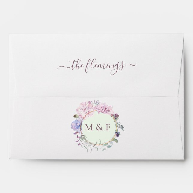 Pastel Geometric Peonies Floral Wedding Envelope (Back (Top Flap))