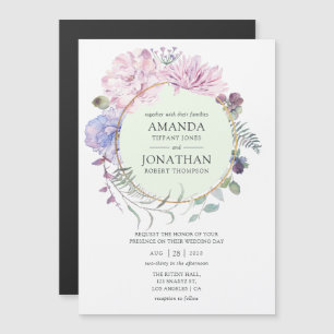 Pastel Geometric Peonies Floral Wedding Magnetic Invitation