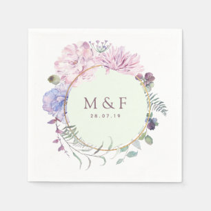 Pastel Geometric Peonies Floral Wedding Napkins