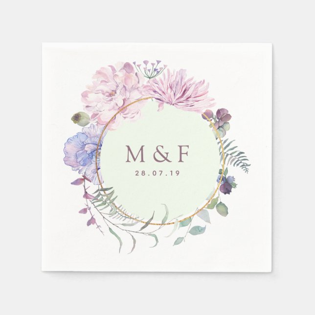 Pastel Geometric Peonies Floral Wedding Napkins (Front)