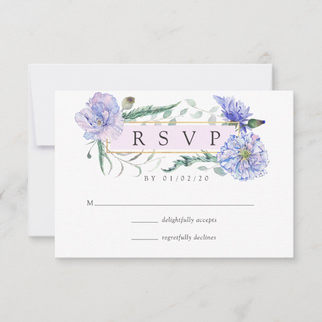 Pastel Geometric Peonies Floral Wedding RSVP (Front)