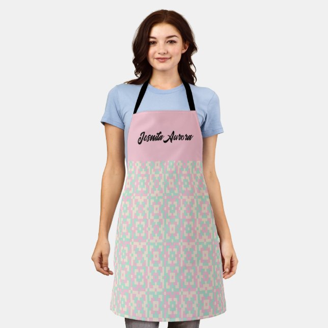 Pastel Geometric Pixel Art Seamless Pattern Apron (Worn)